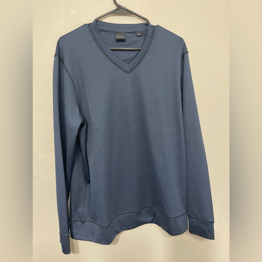 Dunning Golf V Neck Performance Sweater Shirt‎ Navy Blue Long Sleeve Mens Size L